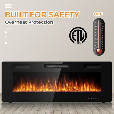 50" Black Wall Mounted Electric Fireplace with Remote Control