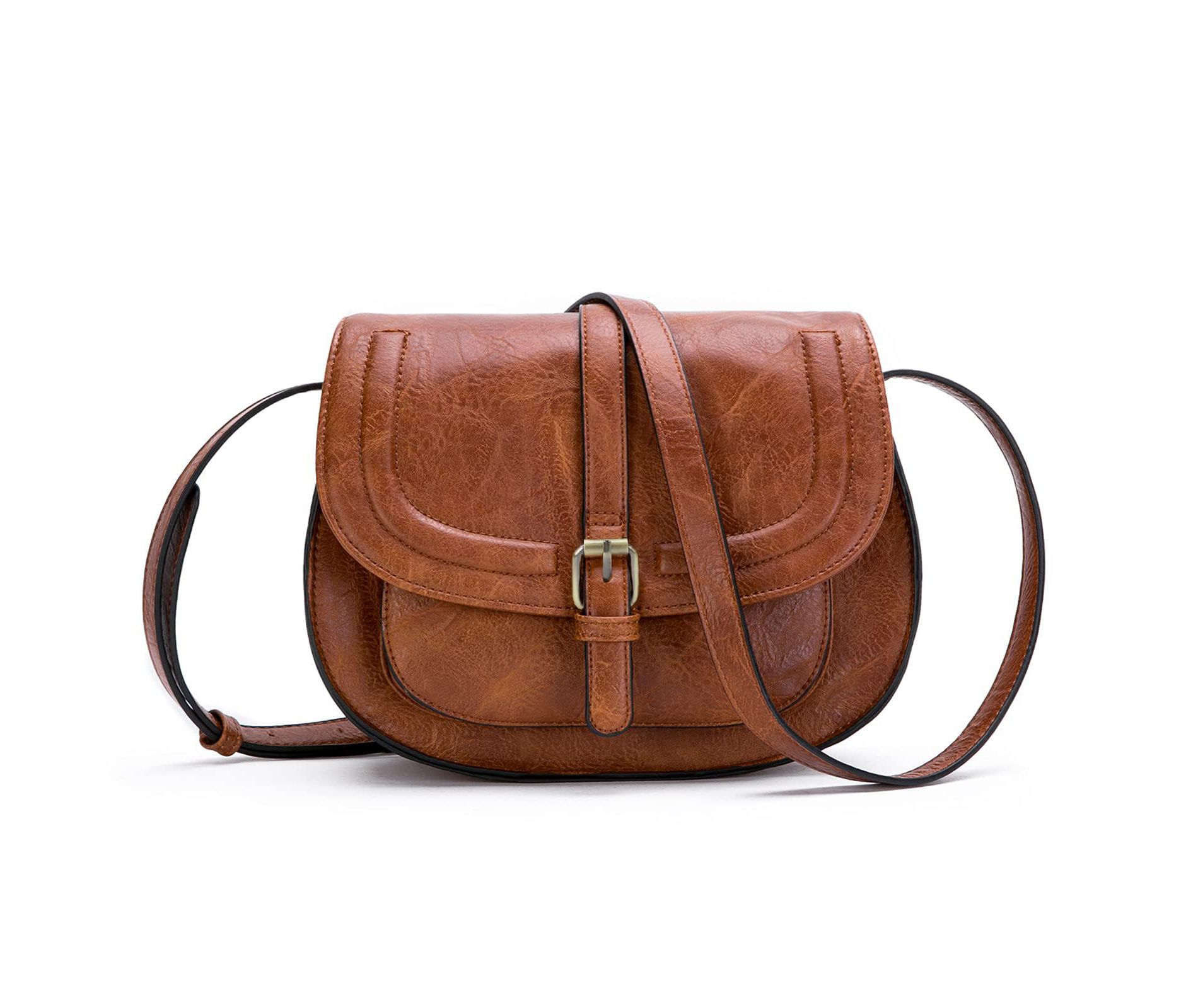 Crossbody Bags for Women,Small Saddle Purse and Boho Cross Body Handbags,Vegan Leather, Brown