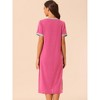 cheibear Women's V Neck Short Sleeves with Pockets Slit Long Nightgown - 3 of 4