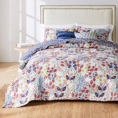 Perry Slate Blue Reversible King Microfiber Quilt Set