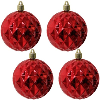 Christmas by Krebs 4ct Sonic Red Shatterproof Diamond Christmas Ball Ornaments 4" (100mm)