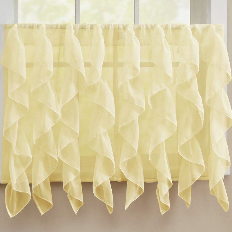 Sweet Home Collection | Sheer Voile Vertical Ruffle Window Kitchen Curtain, 1 of 2