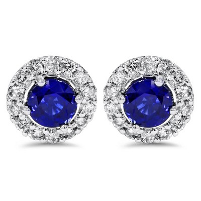 Pompeii3 2ct Halo Diamond Blue Sapphire Studs 14k White Gold (not ...