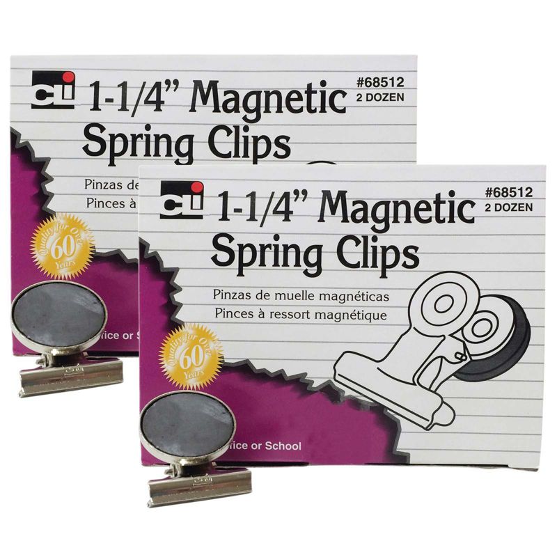 Charles Leonard Magnetic Spring Clips, 1-1/4", 24 Per Box, 2 Boxes, 1 of 3