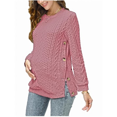 Maternity Tops Sweatshirt Button-Slit Faux Sweater