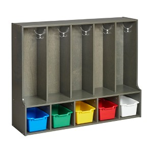 ECR4Kids Streamline 5-Section Coat Locker with Bench and Scoop Front Storage Bins, Toddler Size, Grey Wash - 1 of 4