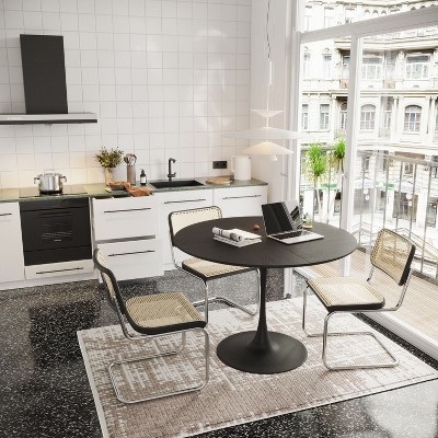 47" Modern Round Dining Table for 4, Wood Grain Patchwork Top with Metal Base – Maison Boucle