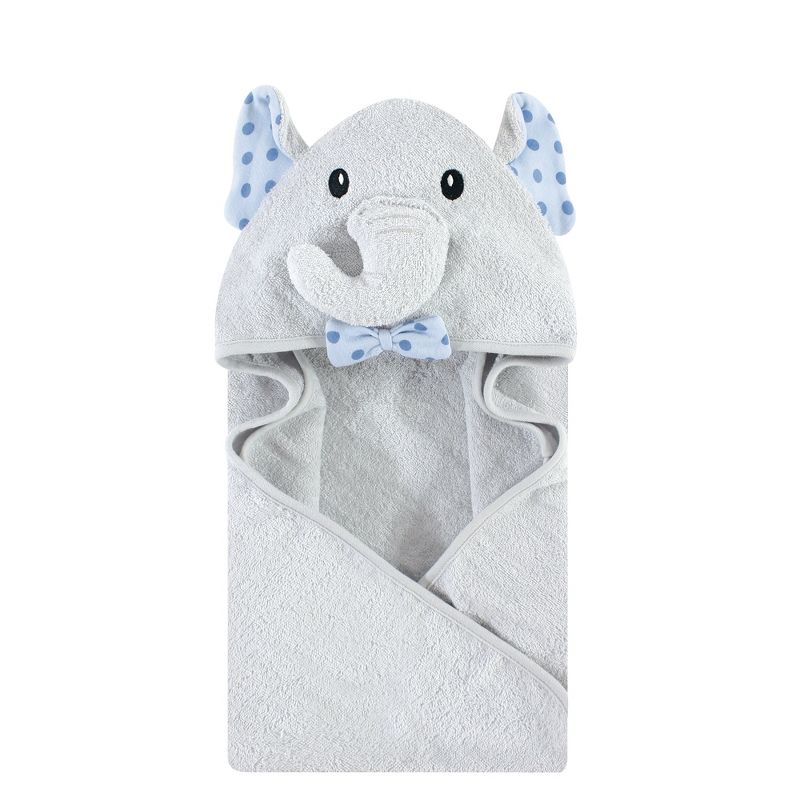 Hudson Baby Infant Boy Cotton Animal Face Hooded Towel, Blue Dots Gray Elephant, One Size, 1 of 3