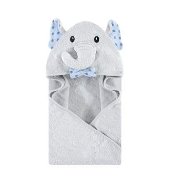 Hudson Baby Infant Boy Cotton Animal Face Hooded Towel, Blue Dots Gray Elephant, One Size