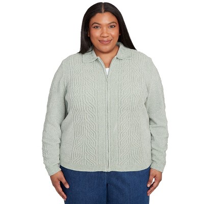 Alfred Dunner Women's Zip-Front Chenille Collared Cardigan