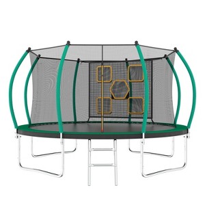 BestParts 12FT Round Trampoline with Ladder, Enclosure Net & Toss Target Game – Green Steel Frame - 1 of 4