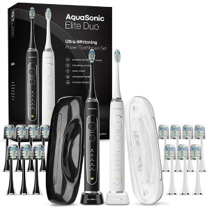 AquaSonic Elite Duo Ultra-Whitening Electric Toothbrush Set - Black & White - 1 of 4