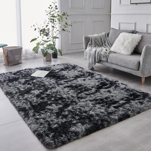 Tie-Dyed Gray Shag Rug, Ultra Soft 1.7" Plush, Non-Slip, 100% Polyester for Bedroom or Living Room - 1 of 4