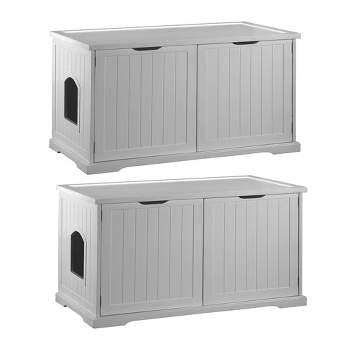 Merry Pet Cat Washroom Storage Bench Furniture with Dual Doors & Removable Partition Wall for Hidden Litter Box Enclosure, White (2 Pack)
