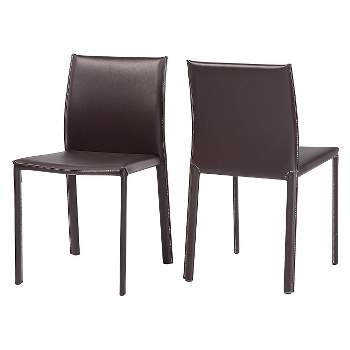 Burridge Leather Dining Chair - Brown (Set Of 2) - Baxton Studio: Upholstered, Metal Frame, Contemporary Style