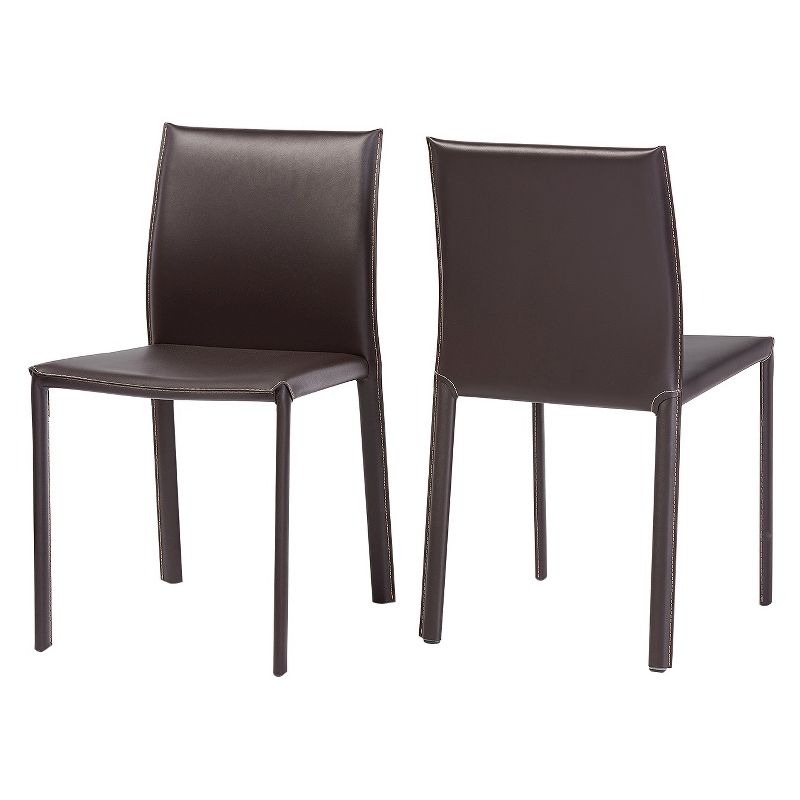 Burridge Leather Dining Chair - Brown (Set Of 2) - Baxton Studio: Upholstered, Metal Frame, Contemporary Style, 1 of 3