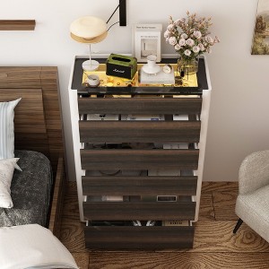 Famapy Brown Woodgrain 6 Drawer Riser Cabinet Nightstand with Lamps - 1 of 4