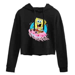 Women's - SpongeBob SquarePants - Spongebob and Jellyfish Cropped Graphic Hoodie - 1 of 4