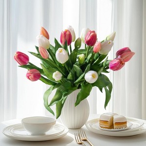 BRINJOY 20-Pack Artificial Silk Tulips | PU Material Bouquet with Gift Box for Weddings, Parties & Home Decor - 1 of 4