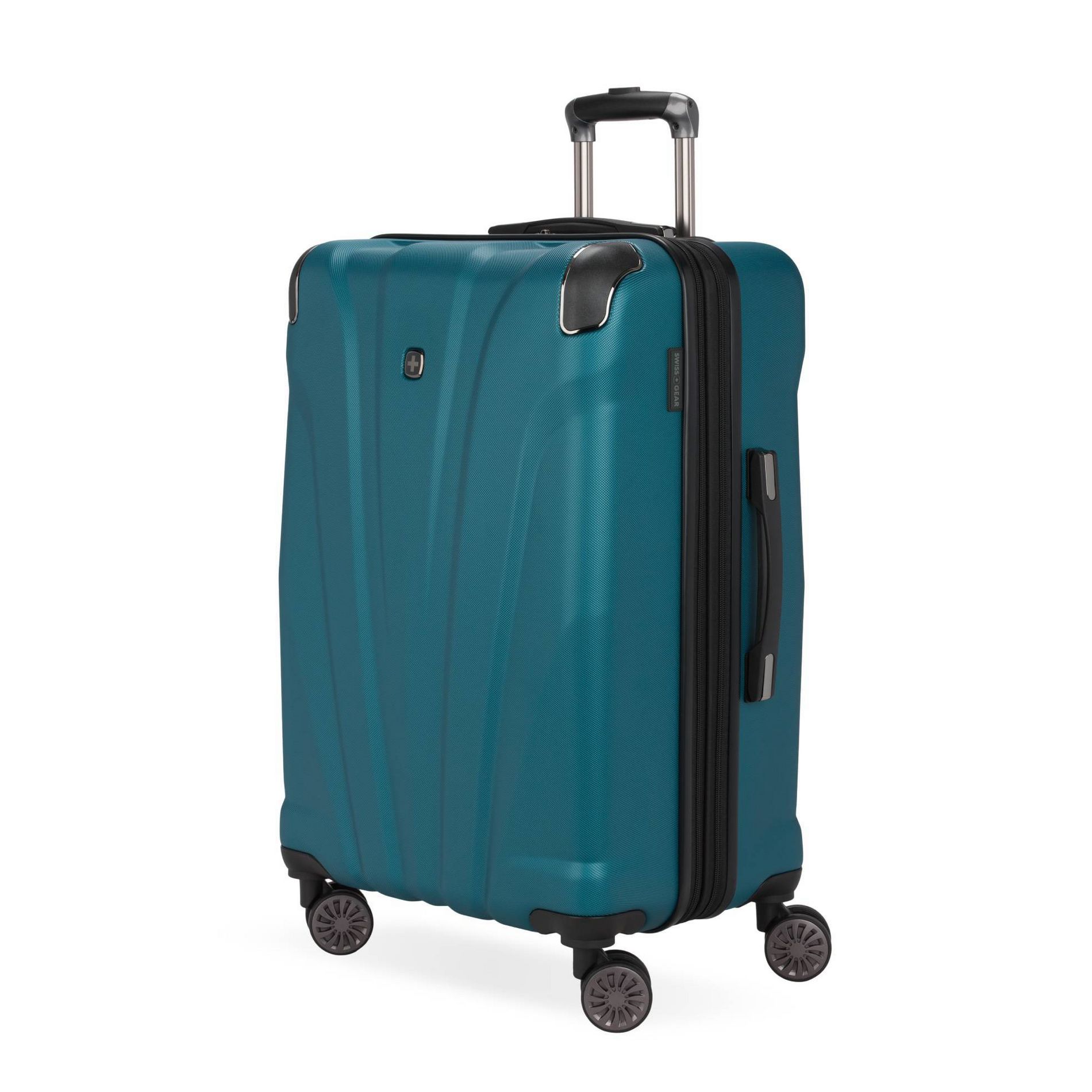 SWISSGEAR Cascade Hardside Medium Checked Suitcase - Teal: 8-Wheel, Adjustable Handle