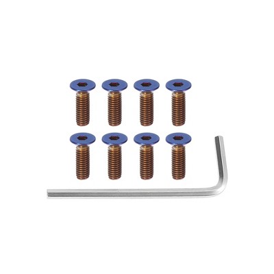 Unique Bargains Car Steering Wheel Flat Head Screw Bolts Taper with Wrench Burnt M5x0.8 Blue 8Pcs