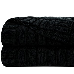 Cotton Cable Knit Blanket, Ultra-Soft Cozy Blanket for Couch & Bed Decor - NTBAY - 1 of 4