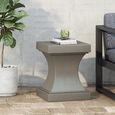Modern Pedestal Outdoor Accent Table, Lightweight Concrete Patio End Table for Outside Use, Outdoor Side Table -Christopher Knight Home