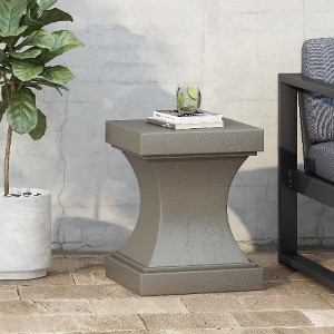 Modern Pedestal Outdoor Accent Table, Lightweight Concrete Patio End Table for Outside Use, Outdoor Side Table -Christopher Knight Home - 1 of 4