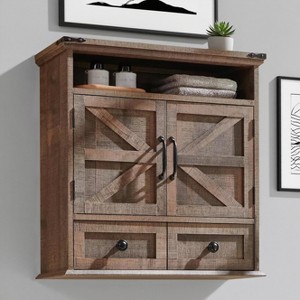Bathroom Wall Cabinet, Farmhouse Medicine Cabinet with Drawer, 24" Wide Bathroom Cabinet with Adjustable Shelf & Double Barn Doors - 1 of 4