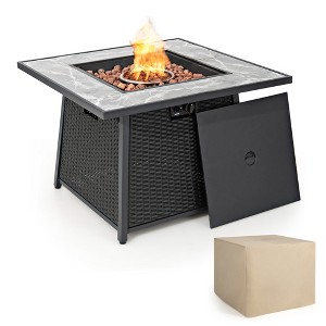 Costway 35'' Propane Gas Fire Pit Table Patio PE Wicker Rattan w/ Lava Rocks PVC Cover - 1 of 4