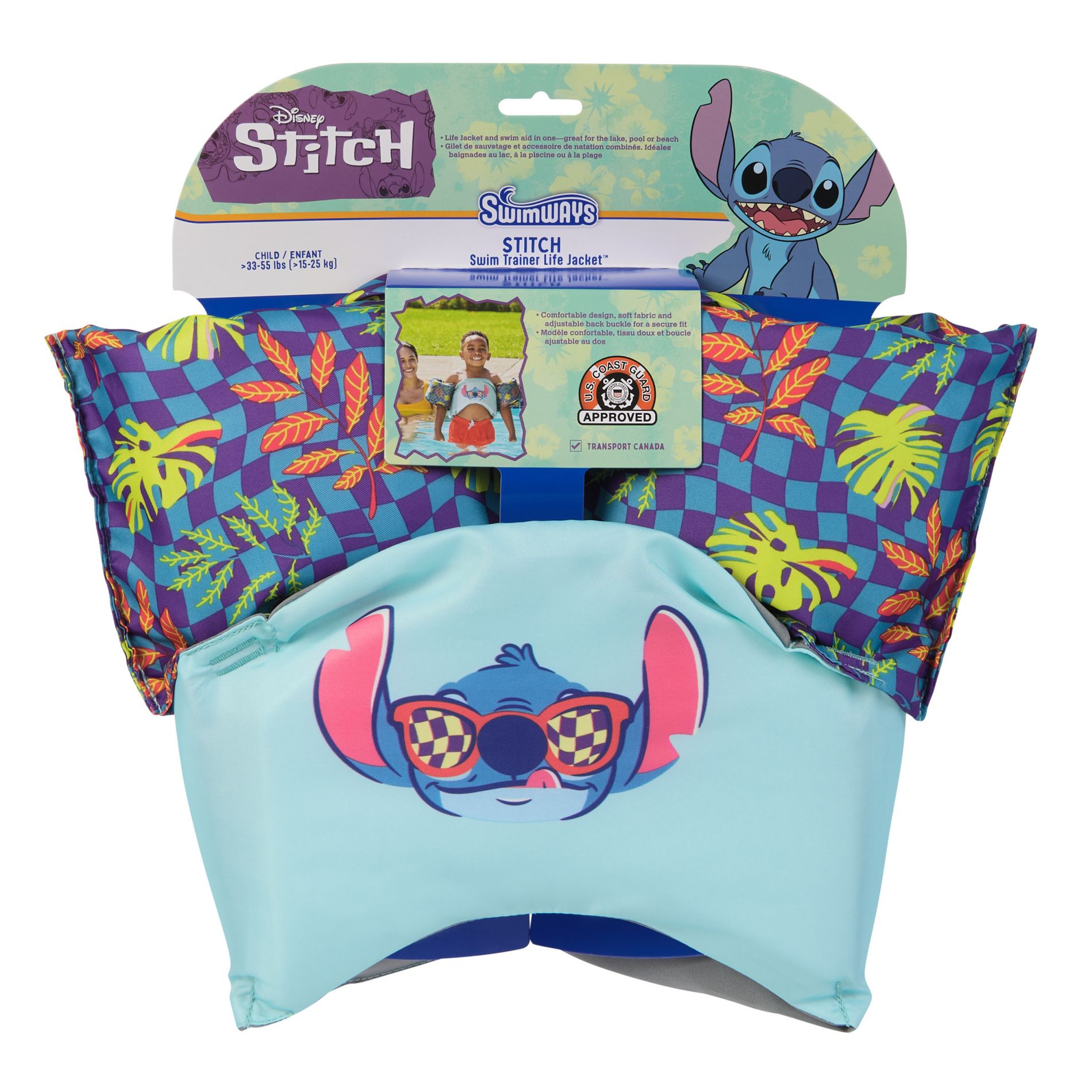 Disney Stitch PFD Swim Trainer: Kids Life Jacket Vest 33-55 lbs