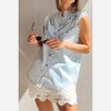 Amaryllis Women’s Sleeveless Ruffle Trim Button Front Chambray Blouse Lightweight Denim Look Polished Casual Top - 4 of 4