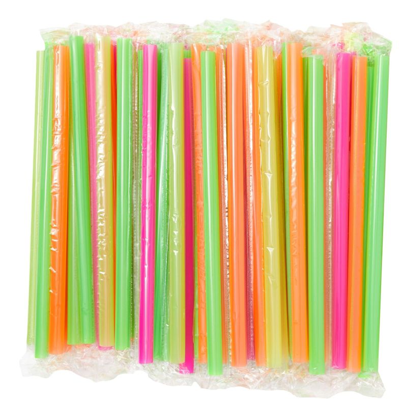 Juvale 100 Pack Jumbo Straws Individually Wrapped for Milkshakes, Smoothies, 4 Colors, 10 x 0.5 in, 1 of 9