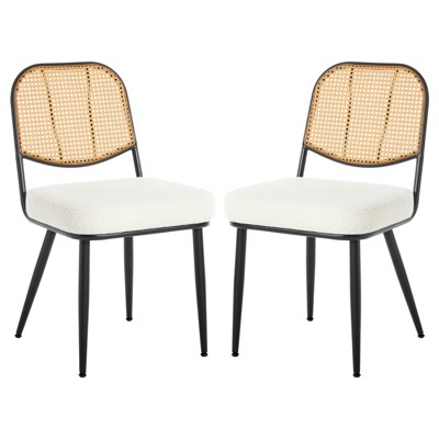 Bekrvio Rattan Dining Chairs Set of 2 - Mid Century Modern Boucle Upholstered Cane Back Side Chairs with Metal Legs for Kitchen