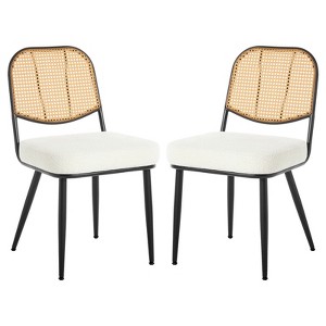 Bekrvio Rattan Dining Chairs Set of 2 - Mid Century Modern Boucle Upholstered Cane Back Side Chairs with Metal Legs for Kitchen - 1 of 4