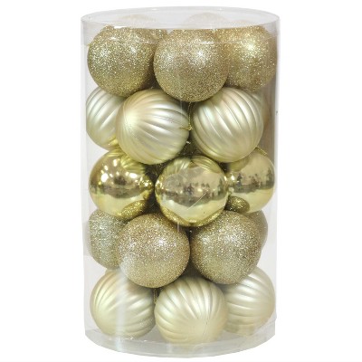 Sunnydaze Indoor Christmas Holiday Tree Shatterproof Bauble Ball Ornaments with Hooks - 2" - Gold - 25pc