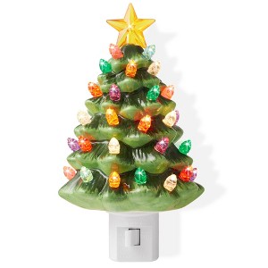 Casafield Ceramic Christmas Tree Night Light - Plug-in Vintage Christmas Decorative Night Light with # Bulbs and Star Topper - 1 of 4