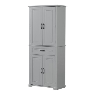 TiramisuBest Bathroom Storage Cabinet with Doors and Drawer, Multiple Storage Space, Adjustable Shelf, Grey - 1 of 4