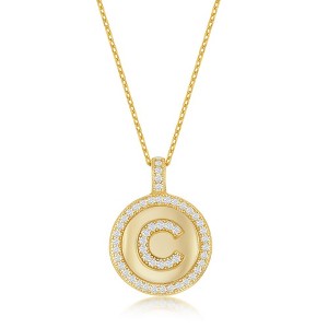 Bella Silver Sterling Silver Micro Pave Circle 18" Pendant Necklace - Available Colors: Silver, Gold - 1 of 2