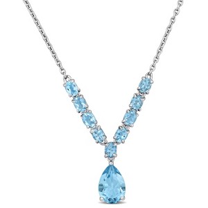 EVERLY JEWELRY  |   Sterling Silver 3 1/3 CT TGW Aquamarine & Blue Topaz Drop Necklace w/ Lobster Clasp - 1 of 4