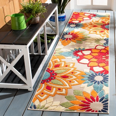 Ivory and Orange Floral Synthetic Runner Rug, 2'2" x 7'