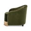 Jennifer Taylor Home Serena 31.5" Ruched Barrel Back Accent Arm Chair with Bullion Fringe, Olive Green Performance Velvet - 3 of 4