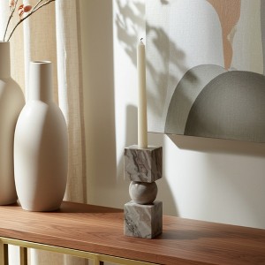 Marble Candle Holder, Stone Modern Sculptural Taper and Pillar Holder Decorative Accent - 1 of 4