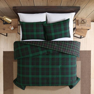 Full/Queen Green Cotton Woodland Tartan Reversible Duvet Cover Set
