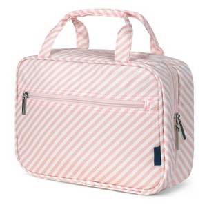 Hanging Toiletry Bag Travel Bag Women Men, Foldable Cosmetic Organizer, Roll up Makeup Bag, Water Resistant Accessories Toiletries (Pink Stripe) - 1 of 4