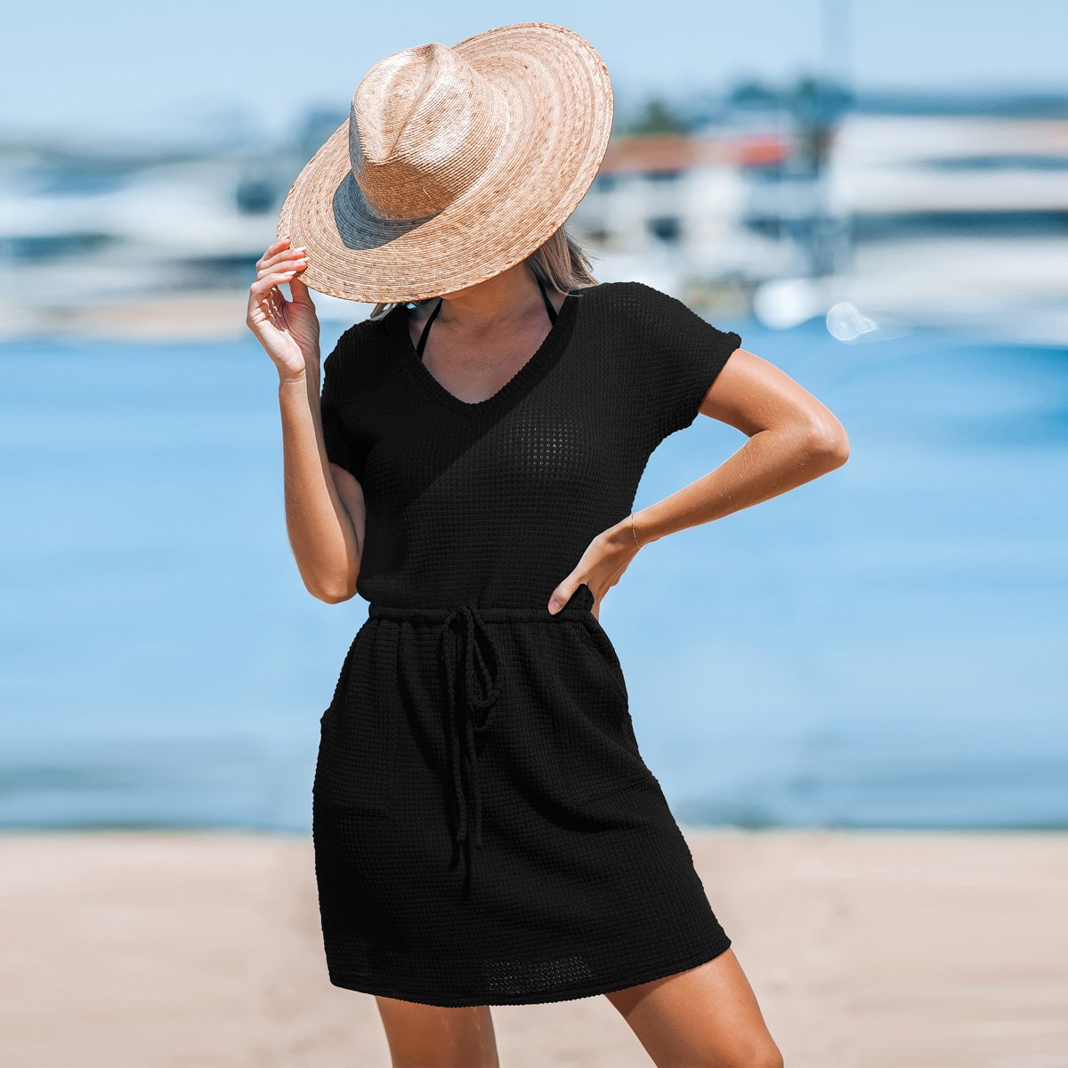 Женские платья Cupshe Women's Breezy Beach Crochet Cover Up Dress-M-Black — фото 5