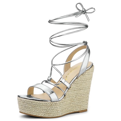 Allegra K Women's Espadrilles Platform Wedges Heel Lace Up Sandals Silver  8.5 : Target