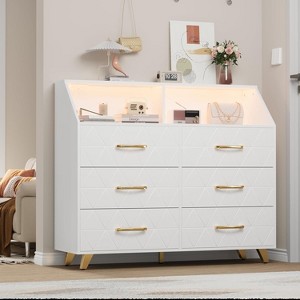 Jojoka Dresser for Bedroom, 6 Drawer Dresser with LED Lights and Charging Station for Living Room - 1 of 4