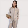 Anna-Kaci Lounge Women's Striped Woven Pajama Set with Collared Long Sleeve Top and Cuffed Wide Leg Pants - 3 of 4