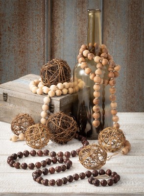 Natural Beaded Wood Garland 63" Tan